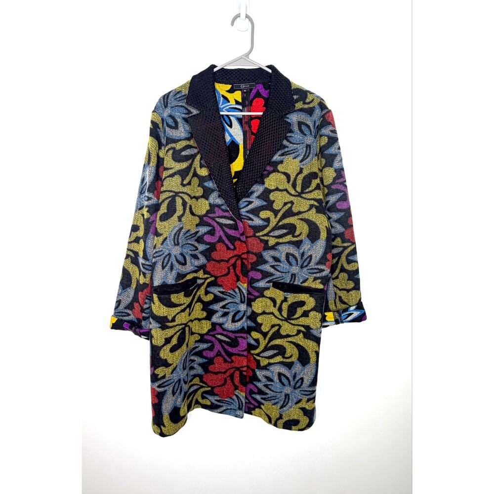 Cativa Floral Mid-Length Jacket Sz XL Art Deco Lagenlook Contemporary Maximalism
